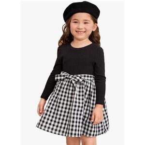 NWT Girl's Plaid Long Sleeve Tie Waist Crewneck Ribbed A Line Short Dress 7